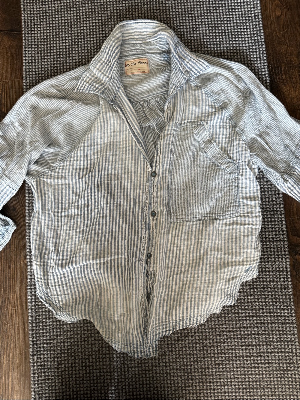We The Free Striped Light Blue & White Button-Down Shirt